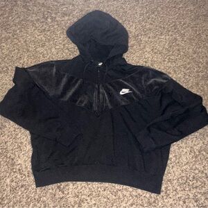 Nike Velour Black Pullover Hoodie with Half-Zip and Swoosh Logo